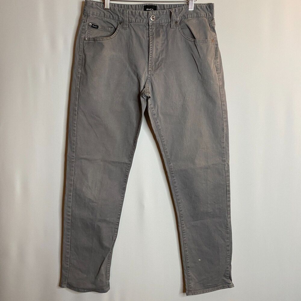 RVCA Daggers Jeans Grey Straight-Leg Slim-Fit Mid-Rise Stretch Mens 32